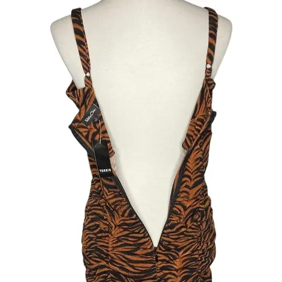 Torrid Studio Knit Shirred Bodycon Dress Brown Tiger Print 14 16 1X NWT Clubwear - Picture 10 of 16